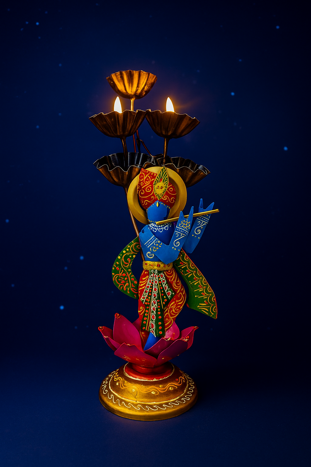 Handmade Metal Lord Krishna Candle Stand | Decorative Diya Holder | Indian Home Decor | Spiritual Wall & Table Art Gift