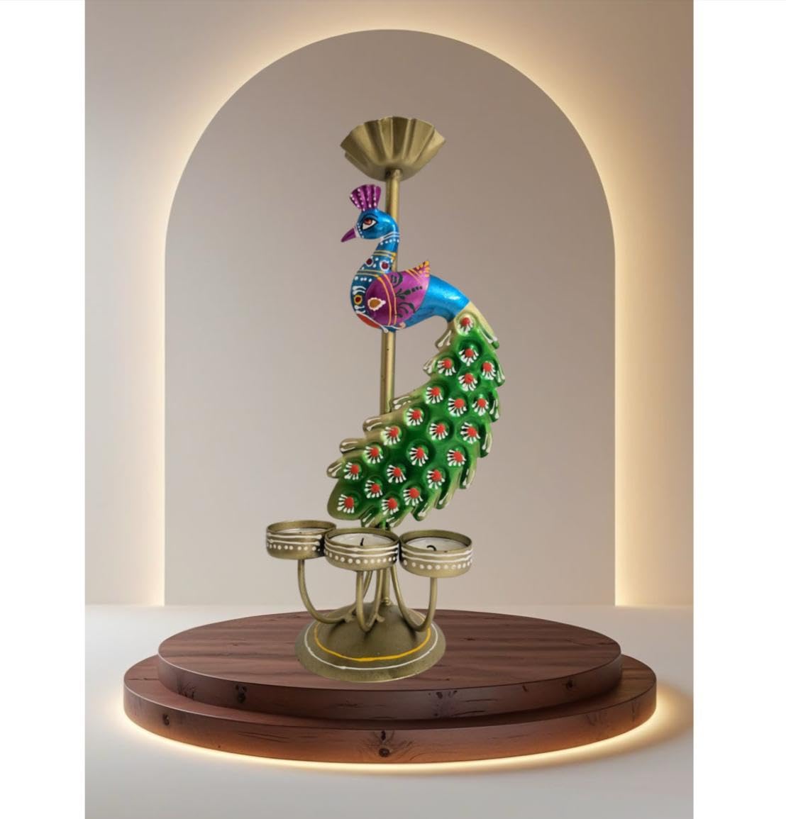 Handcrafted Peacock Tealight Candle Holder Set – Metal Decorative Diya Stand (Set of 2)
