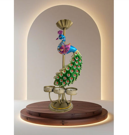 Handcrafted Peacock Tealight Candle Holder Set – Metal Decorative Diya Stand (Set of 2)