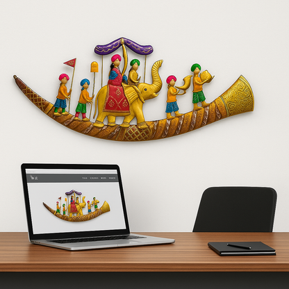 Indian Elephant Wall Art | Handmade Metal Wall Hanging | Royal Maharaja Wedding Decor | Ethnic Indian Home Decor Gift