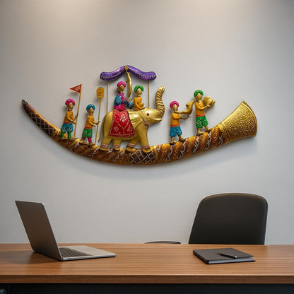 Indian Elephant Wall Art | Handmade Metal Wall Hanging | Royal Maharaja Wedding Decor | Ethnic Indian Home Decor Gift