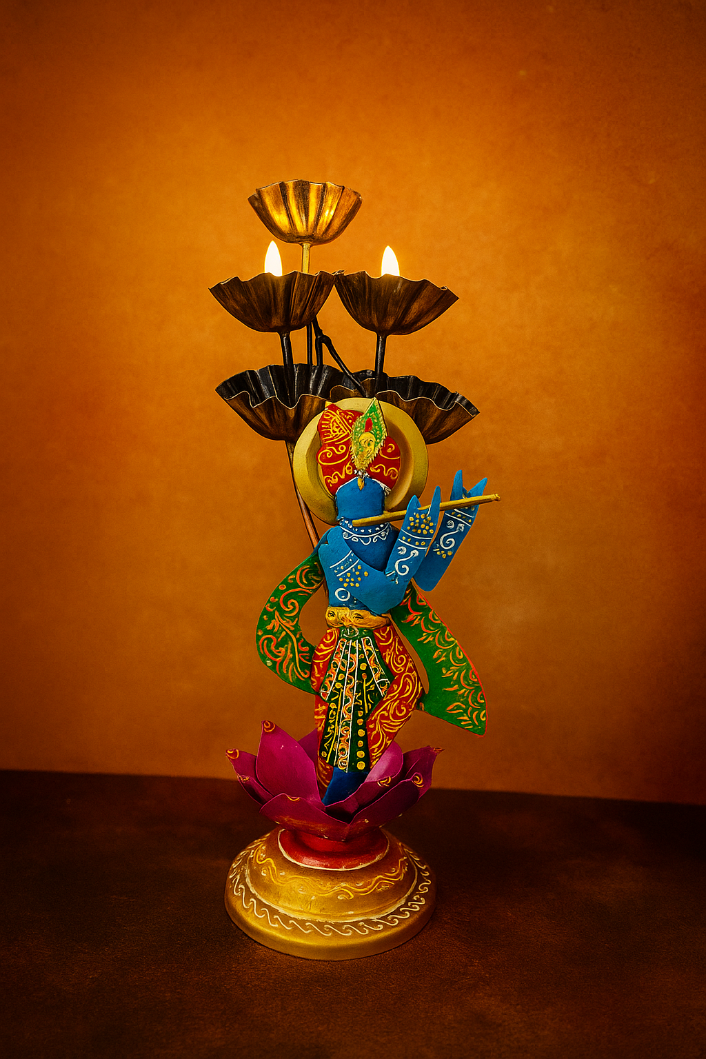 Handmade Metal Lord Krishna Candle Stand | Decorative Diya Holder | Indian Home Decor | Spiritual Wall & Table Art Gift