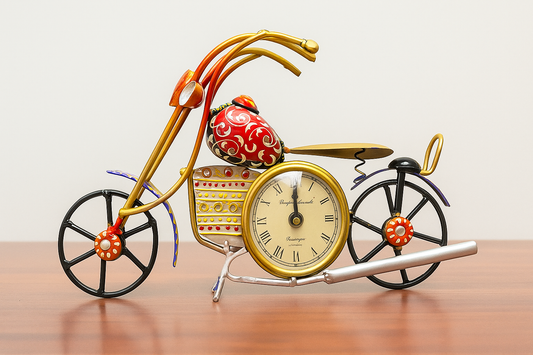 Handcrafted Vintage Bicycle Table Clock | Metal Cycle Showpiece for Home & Office Décor | Antique Style Desk Clock Gift Item