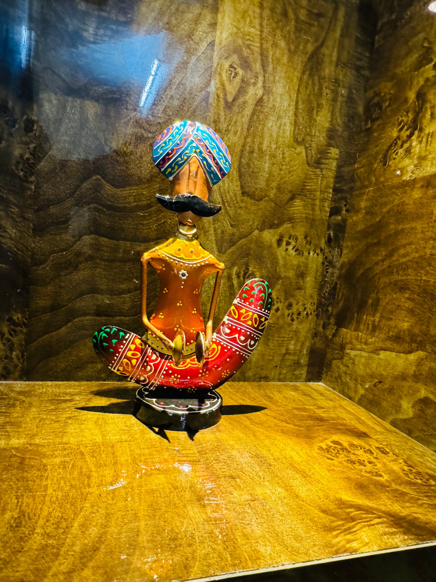 Handmade Indian Musician Figurines | Rajasthani Folk Art Metal Showpiece | Colorful Home Decor | Ethnic Tabletop Sculpture Gift