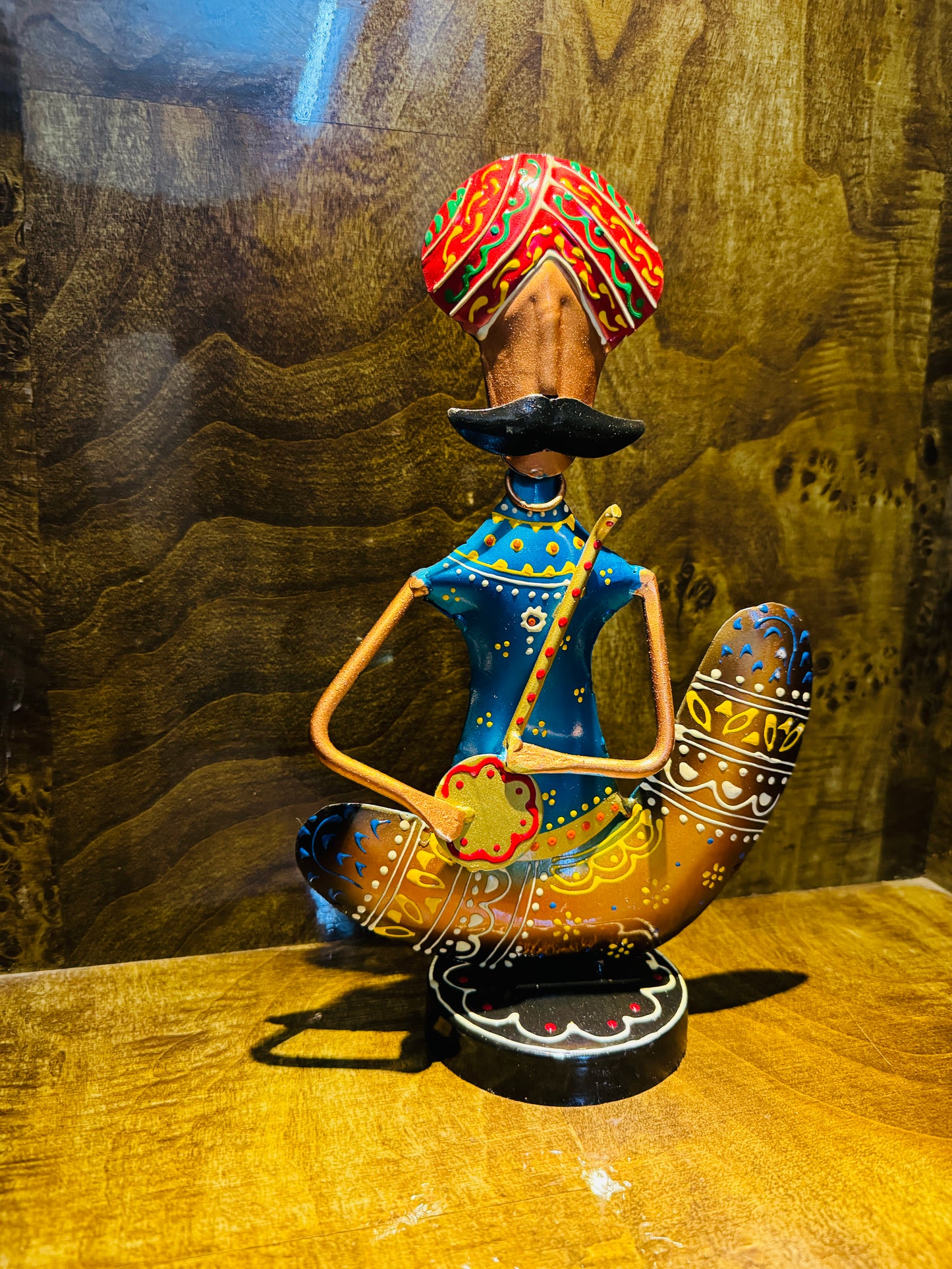 Handmade Indian Musician Figurines | Rajasthani Folk Art Metal Showpiece | Colorful Home Decor | Ethnic Tabletop Sculpture Gift