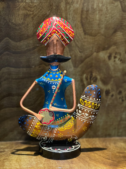 Handmade Indian Musician Figurines | Rajasthani Folk Art Metal Showpiece | Colorful Home Decor | Ethnic Tabletop Sculpture Gift