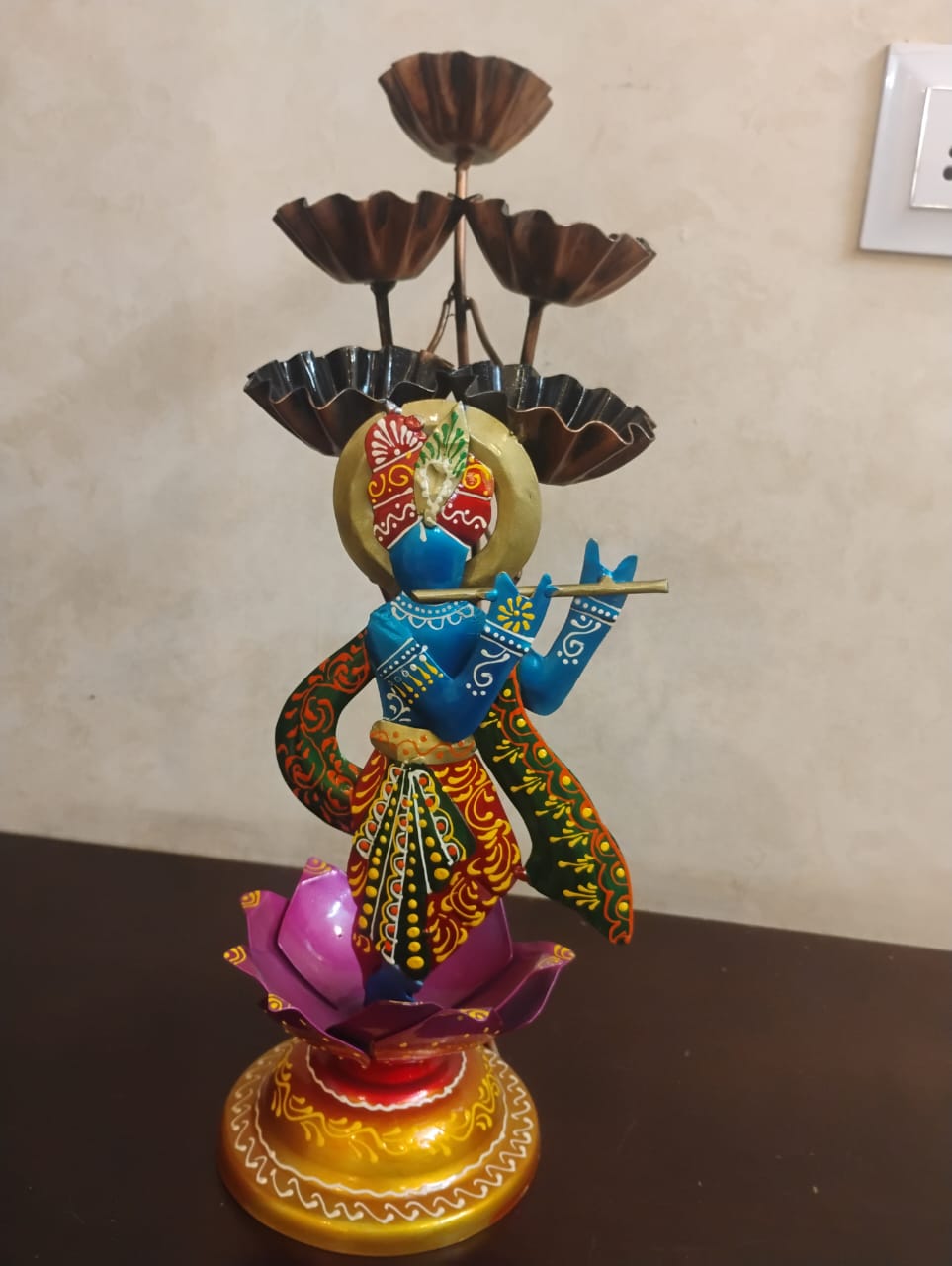 Handmade Metal Lord Krishna Candle Stand | Decorative Diya Holder | Indian Home Decor | Spiritual Wall & Table Art Gift