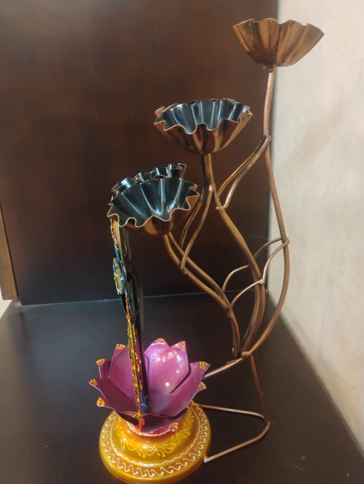 Handmade Metal Lord Krishna Candle Stand | Decorative Diya Holder | Indian Home Decor | Spiritual Wall & Table Art Gift