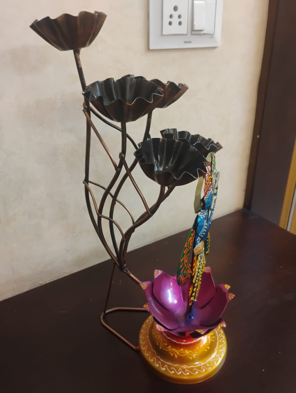 Handmade Metal Lord Krishna Candle Stand | Decorative Diya Holder | Indian Home Decor | Spiritual Wall & Table Art Gift