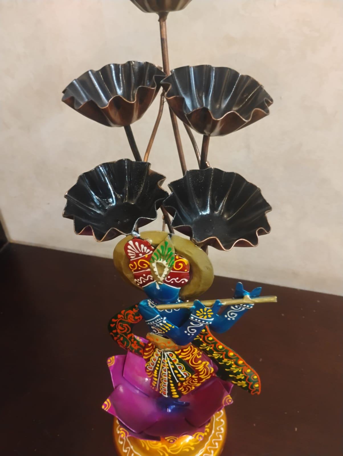 Handmade Metal Lord Krishna Candle Stand | Decorative Diya Holder | Indian Home Decor | Spiritual Wall & Table Art Gift