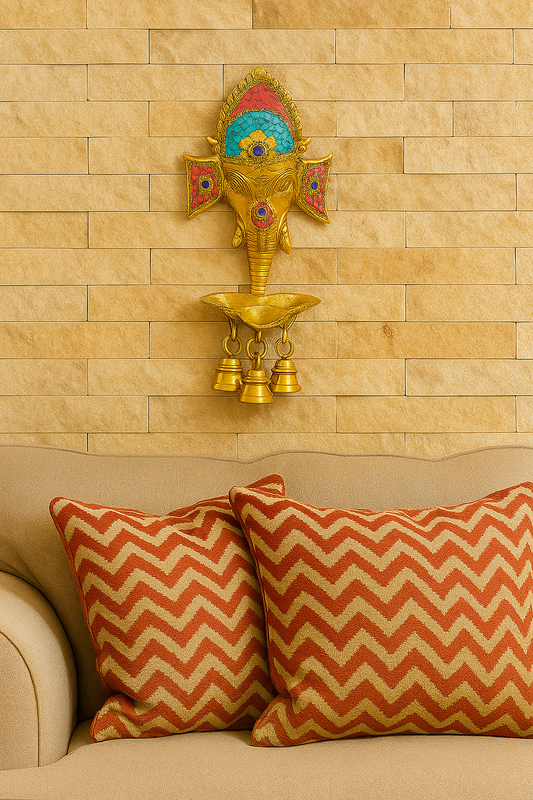 Handcrafted Brass Lord Ganesha Wall Hanging Diya with Bells for Home Temple & Decor