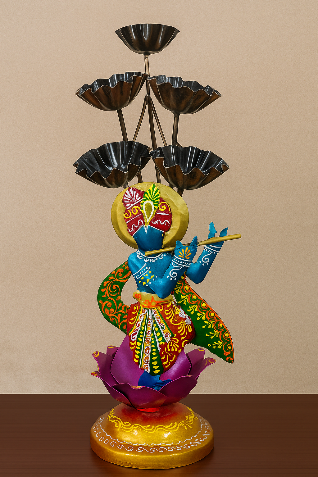 Handmade Metal Lord Krishna Candle Stand | Decorative Diya Holder | Indian Home Decor | Spiritual Wall & Table Art Gift