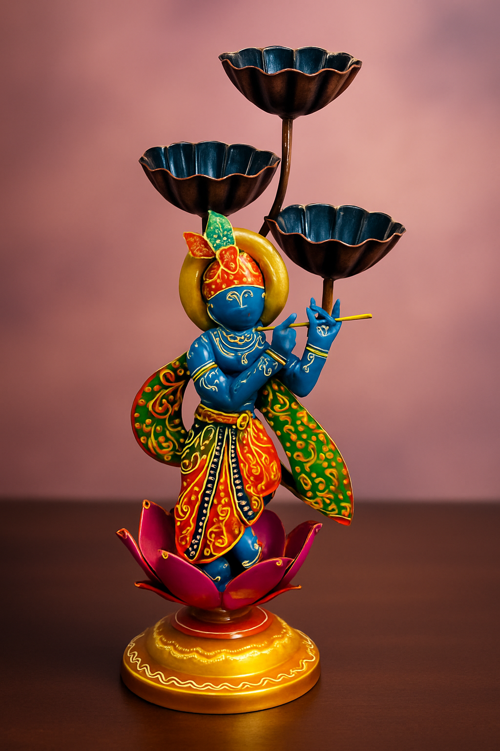 Handmade Metal Lord Krishna Candle Stand | Decorative Diya Holder | Indian Home Decor | Spiritual Wall & Table Art Gift