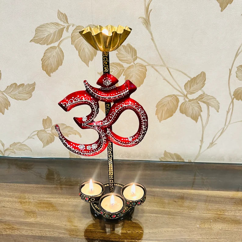 Handcrafted OM Tealight Candle Holder – Spiritual Home Decor | Metal Handicraft