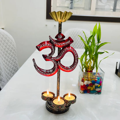 Handcrafted OM Tealight Candle Holder – Spiritual Home Decor | Metal Handicraft