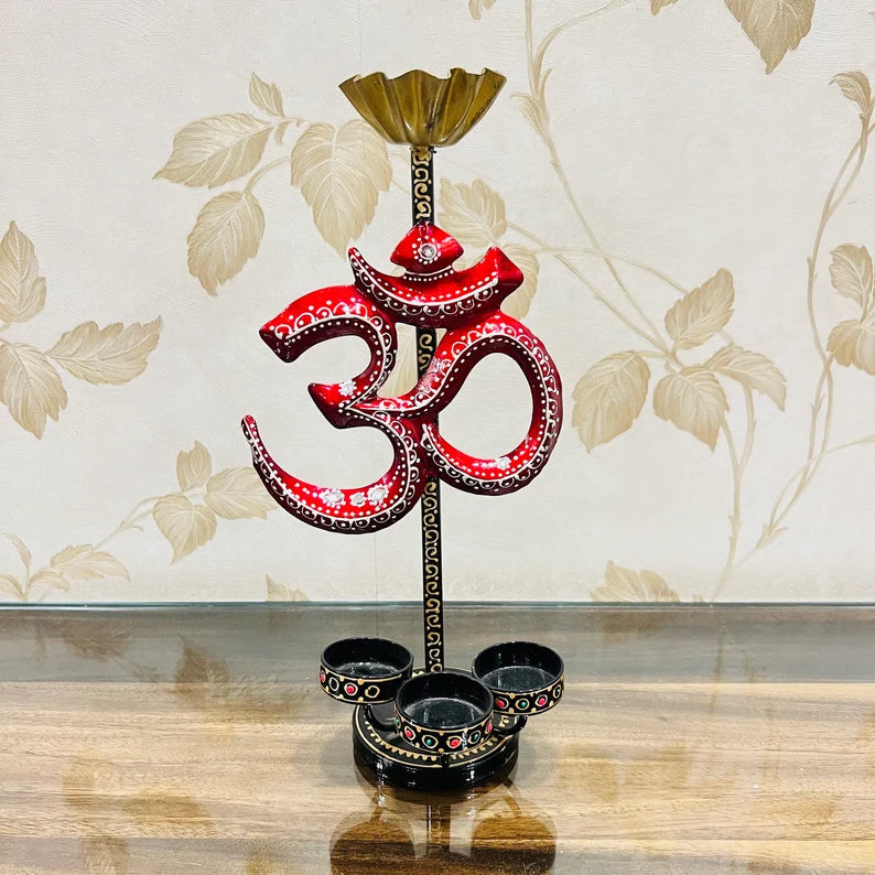 Handcrafted OM Tealight Candle Holder – Spiritual Home Decor | Metal Handicraft