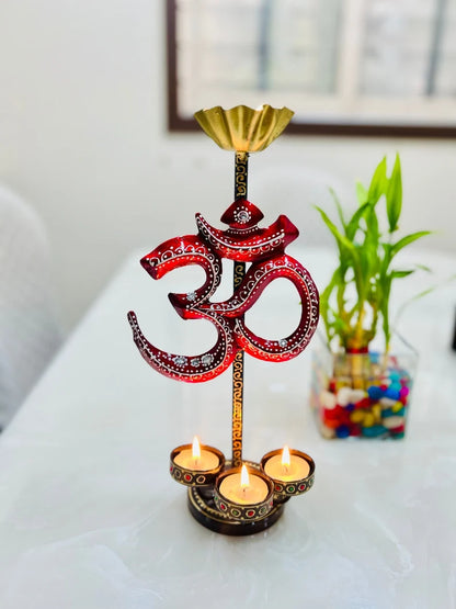 Handcrafted OM Tealight Candle Holder – Spiritual Home Decor | Metal Handicraft