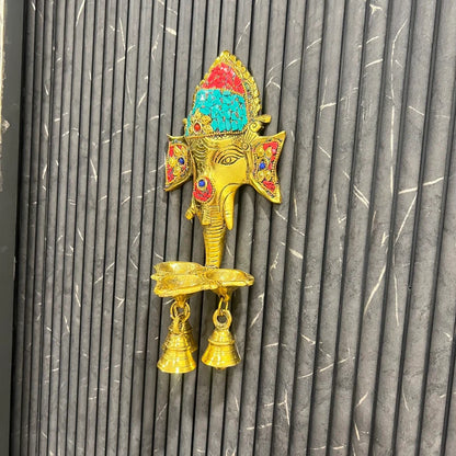 Handcrafted Brass Lord Ganesha Wall Hanging Diya with Bells for Home Temple & Decor